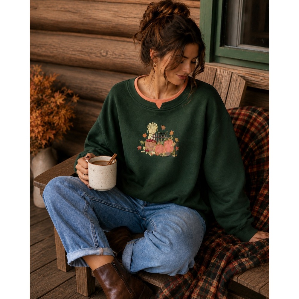 Vintage 90s Hasting & Smith Fall Harvest Embroidered Sweatshirt XL